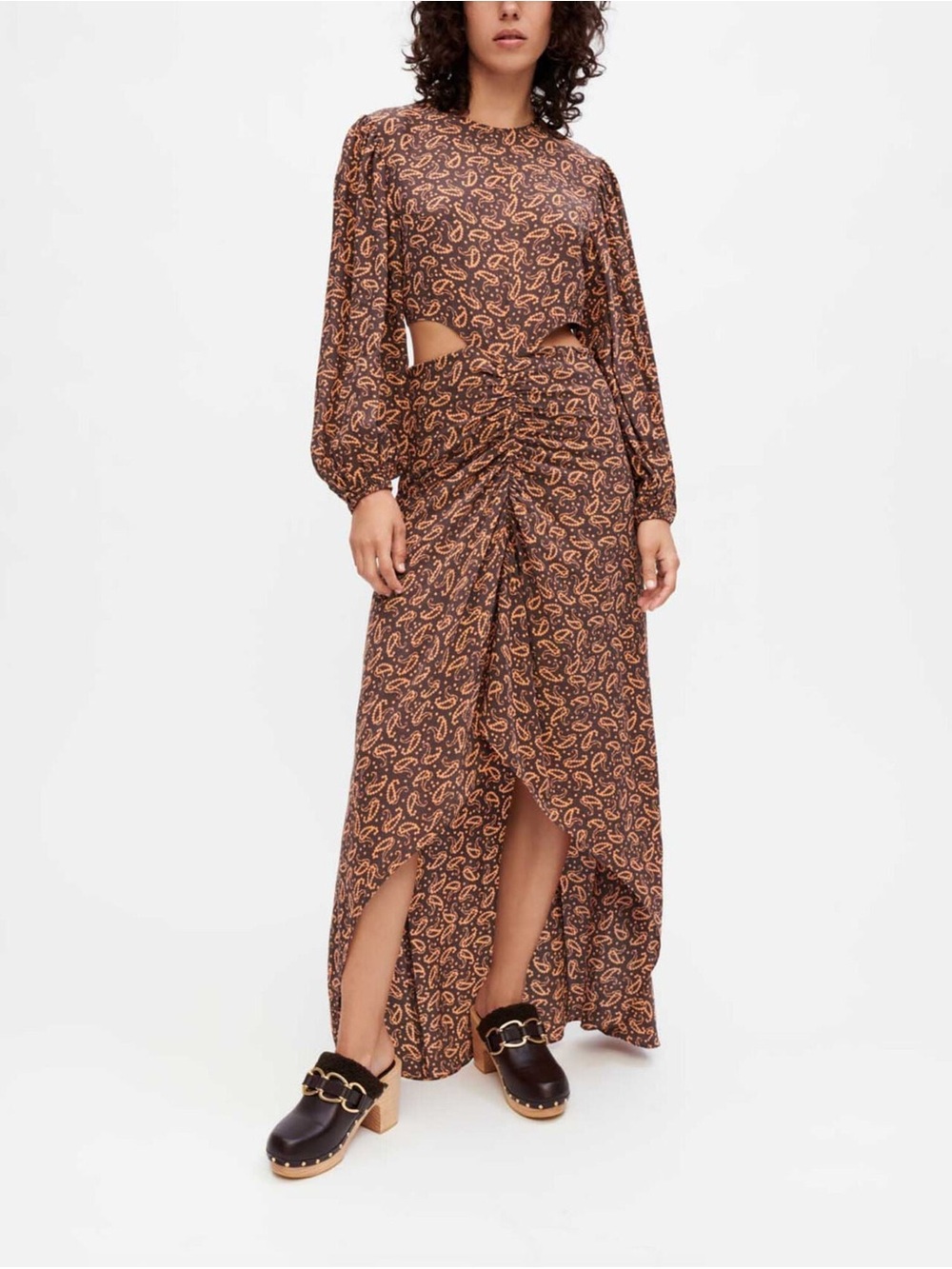 Maje Paris Ricateli Brown Paisley Silk-Blend Cutout Maxi Size 2